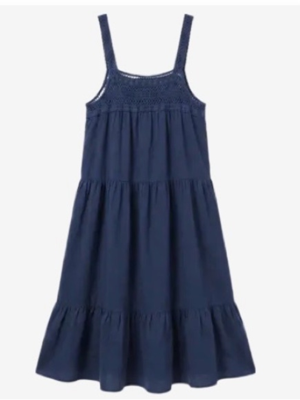 Navy Tiered Sundress with Crochet Neckline
